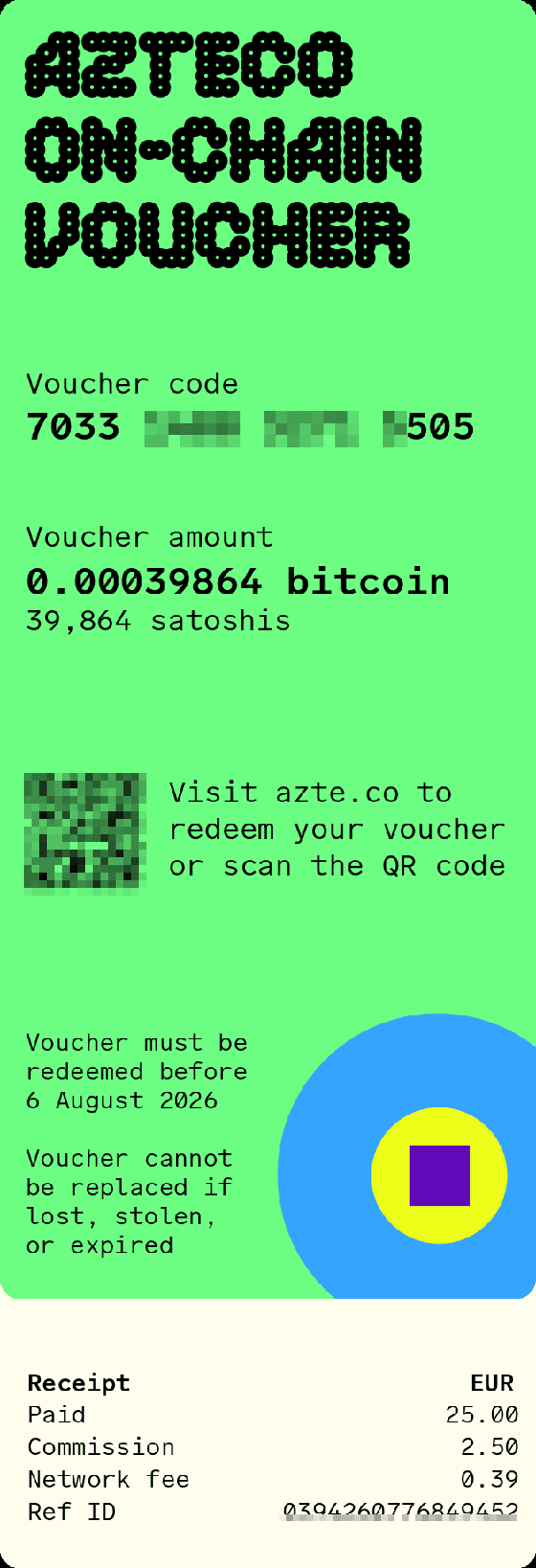 Beispiel: Azteco On-Chain-Gutschein